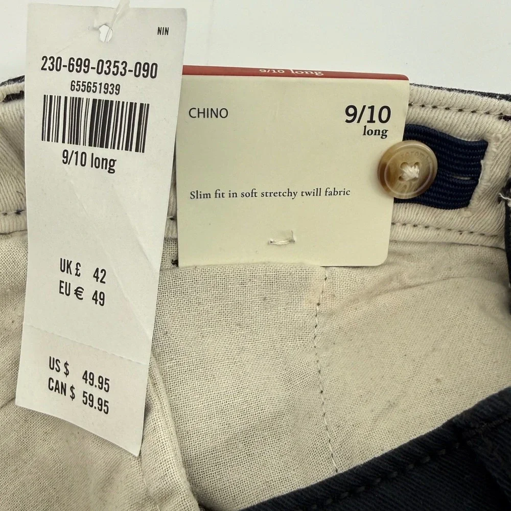 NWT Abercrombie Kids Boys Chino Pants Navy Blue Stretch Twill 9/10‎ Long School